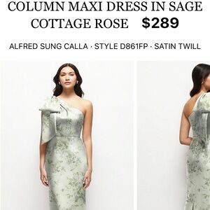 ALFRED SUNG One-Shoulder Column Maxi Dress in Sage Cottage Rose